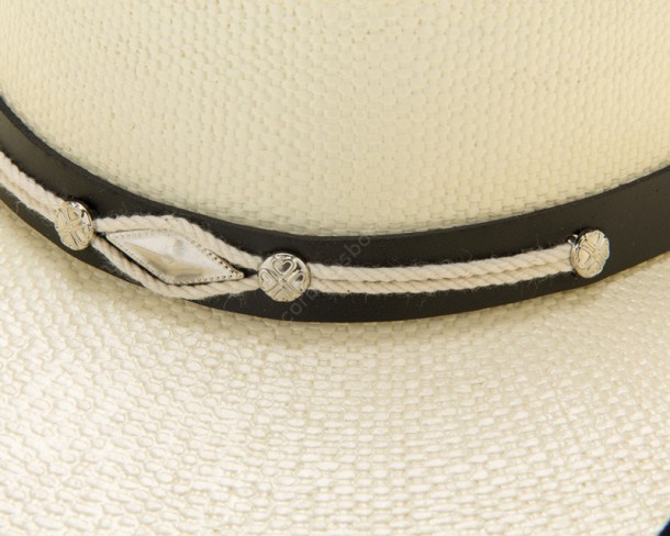Line dance white unisex fretwork hat with black brim edge