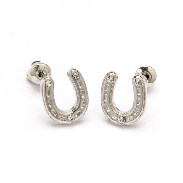 Sterling silver horseshoe earrings with little rhinestones, presented in an eyecatching cowboy hat shape gift box available at our online store.