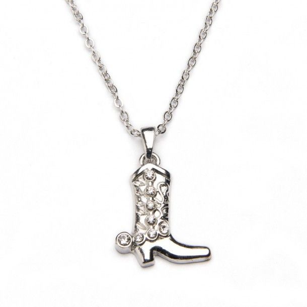 Take now this amazing sterling silver cowboy boot necklace with little rhinestones and adjustable chain packed in a cowboy hat gift box.