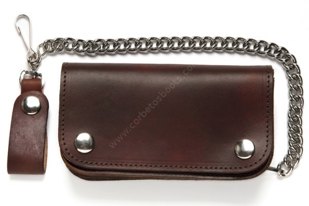 Medium size plain distressed brown leather chain wallet