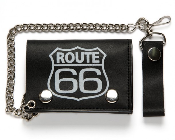 Small Route 66 printed signal biker black chain wallet