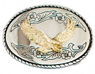53-ME30 | Embossed golden eagle silver metal buckle