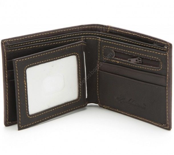 Get from our online western / country shop this cowboy tooled black genuine dark brown leather wallet with a floral and leaf relief and inside zipper.