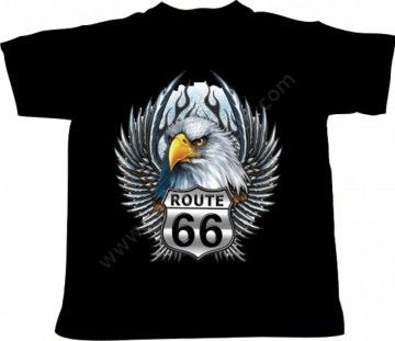 53-TS765B | Camiseta negra para hombre estampado águila Ruta 66