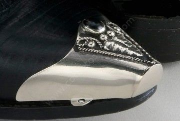 German silver engraved boot tips with embedded onix stone