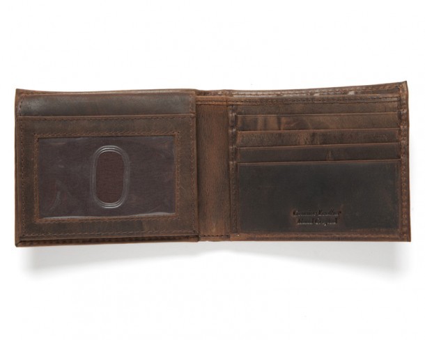 Billetera ultracompacta piel engrasada marrón con ranura especial para documentos