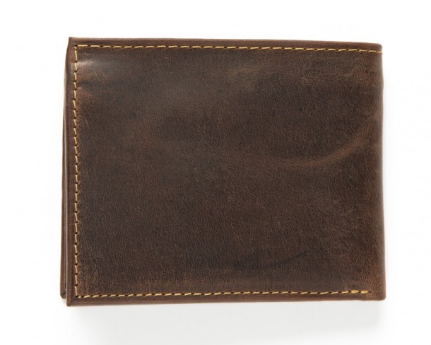 Billetera ultracompacta piel engrasada marrón con ranura especial para documentos