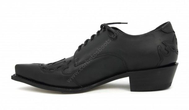 566 Cuervo Florentic Negro-Sprinter Negro | Zapato cowboy Sendra Boots combinación cuero negro para hombre