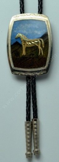 57-58B | Sand painted standing horse bolo tie