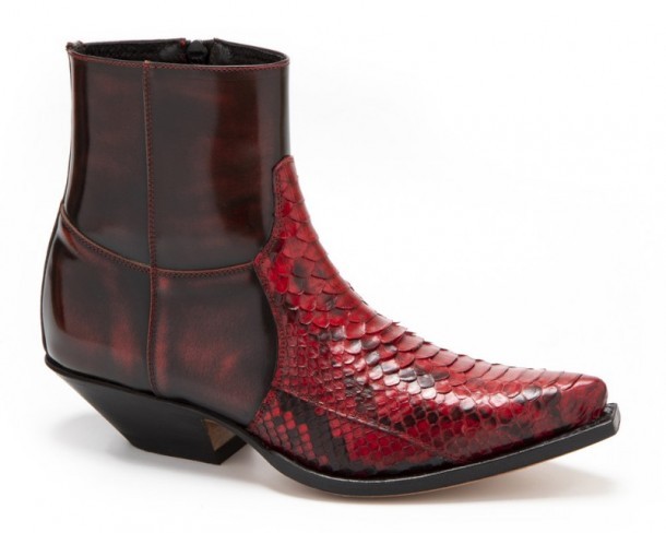 Exclusive edition Sendra red python skin and shiny leather ladies western boots