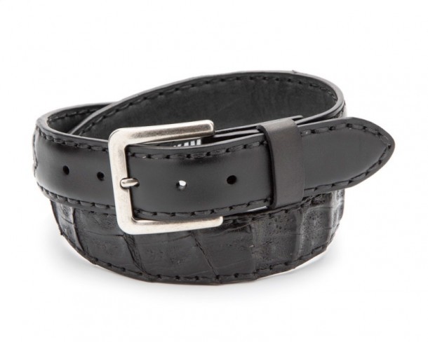 Combinated black cocodrile skin and black leather mens western belt