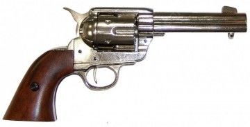 Colt Peacemaker 45 caliber western gun with natural wooden butt