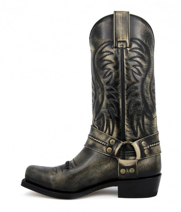 5914 Blues Denver 088 Hueso | Sendra men square toe shiny distressed leather biker boots