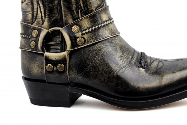 5914 Blues Denver 088 Hueso | Sendra men square toe shiny distressed leather biker boots