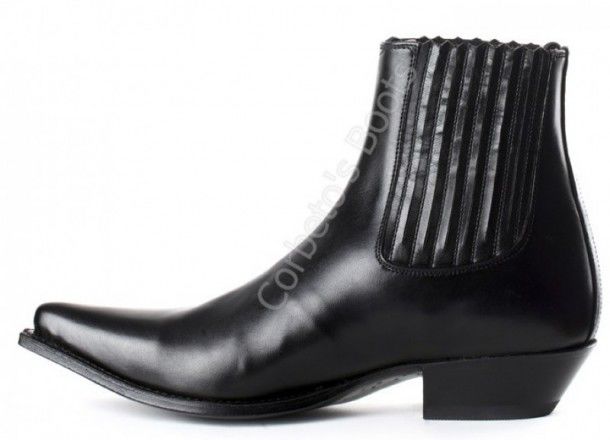 5956 JC Sedalin Negro | F. J. Sendra unisex black leather plain ankle cowboy boot