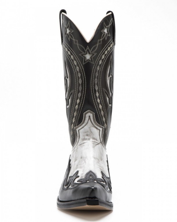 Mens Sendra cowboy style combined white and black leather fine toe boots