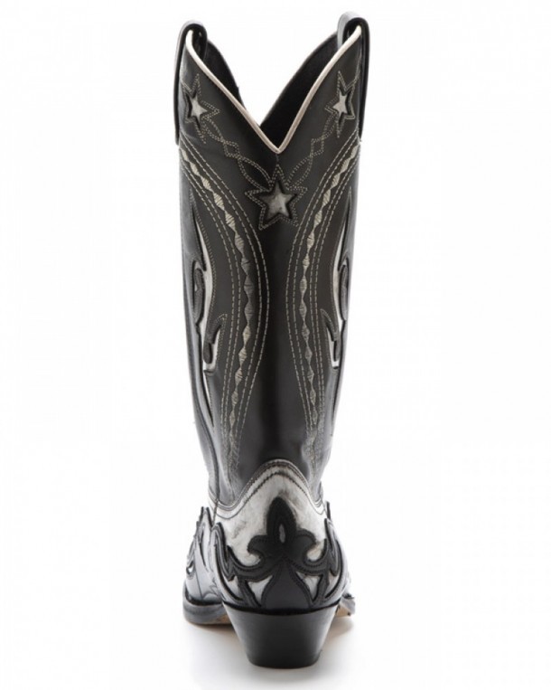 Mens Sendra cowboy style combined white and black leather fine toe boots