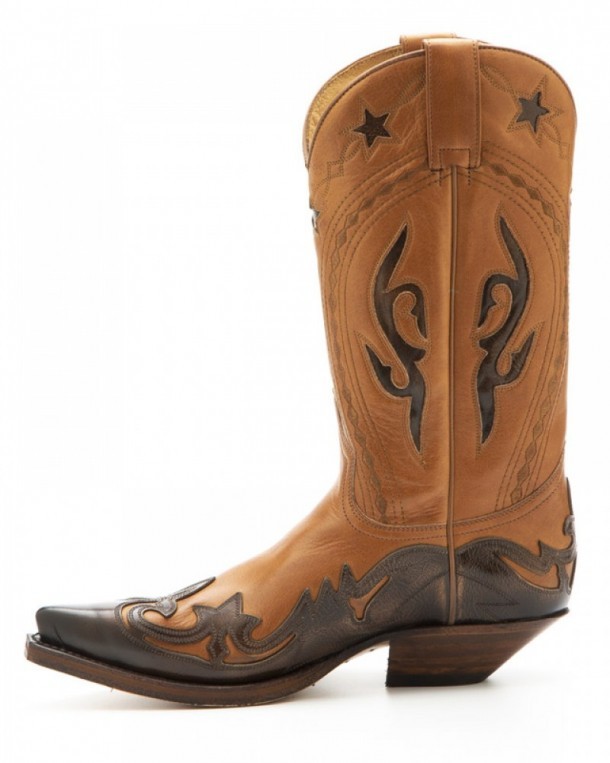Limited edition mens Sendra orange brown and cinnamon brown leather western boots