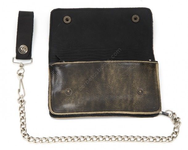 Snake skin and distressed leather Sendra biker style chain wallet