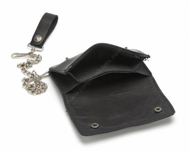 Sendra black leather combination biker style chain wallet