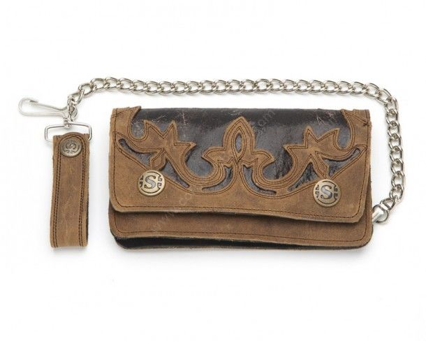 Sendra distressed brown leather overlay biker style chain wallet