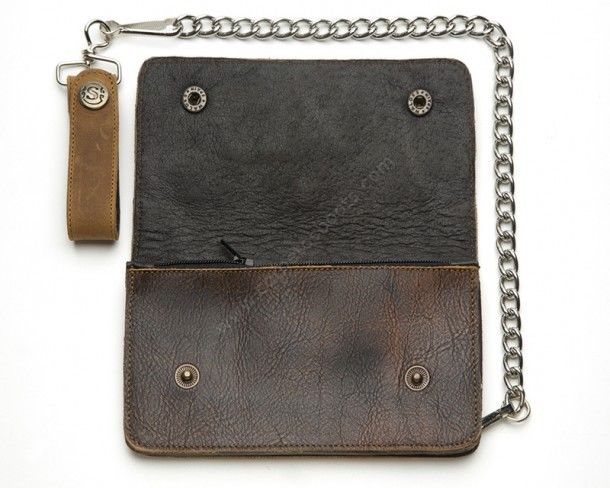 Sendra distressed whiskey brown leather cowboy chain wallet