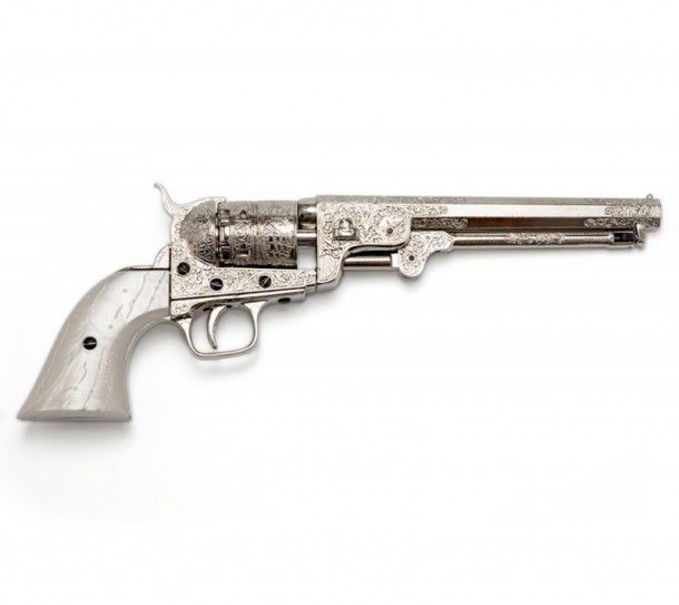 Engraved Colt 1851 Navy Confederate revolver decorative replica with faux ivory grip