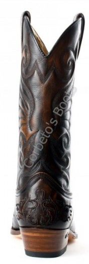 6056 Javi Britnes Flo Marrón | Bota cowboy Sendra piel vacuno cobre con bordado tribal
