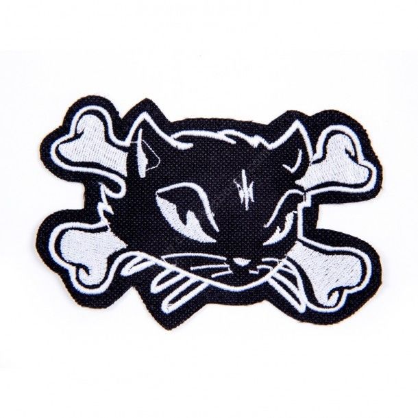 67-CB019 | Parche gata negra rockabilly huesos cruzados