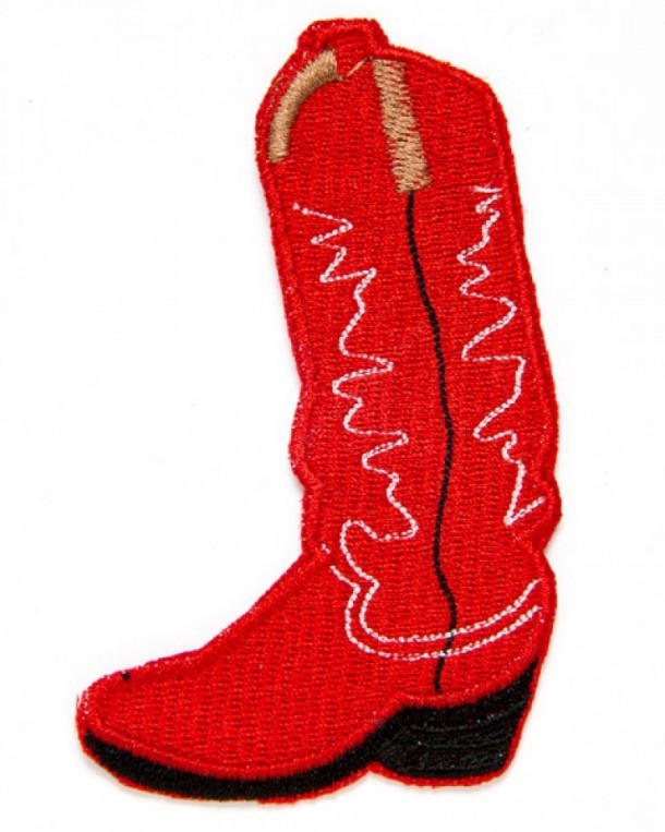 Red cowboy boot iron on embroidered patch
