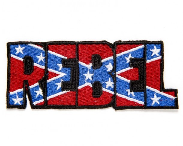 REBEL clothing patch with Confederate flag background