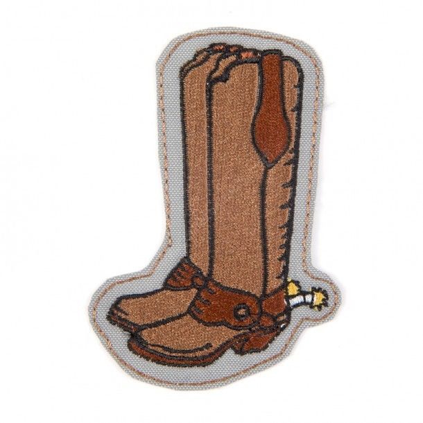 Western riding boots with spurs cowboy patch