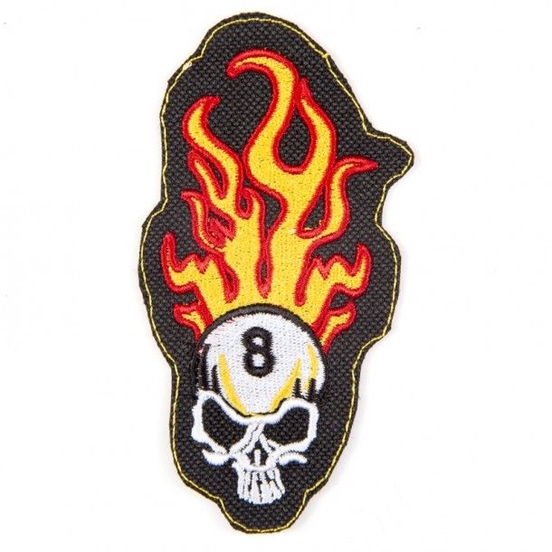 Flaming skull rockabilly style patch