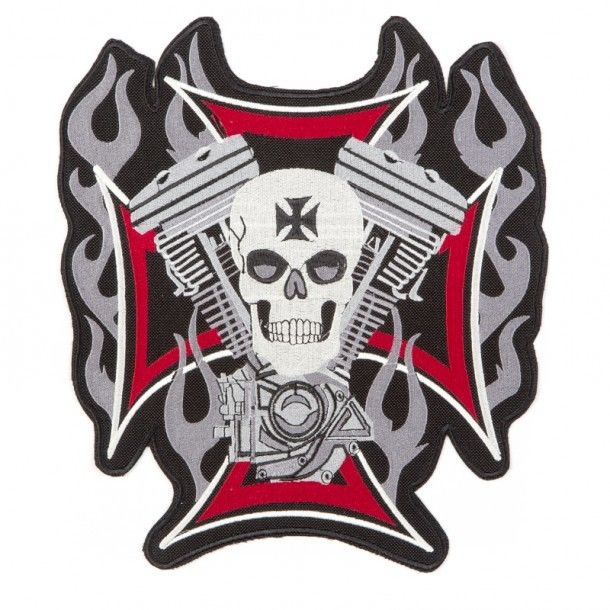 67-KM037 | Choppers cross with skull and engine big size patch
