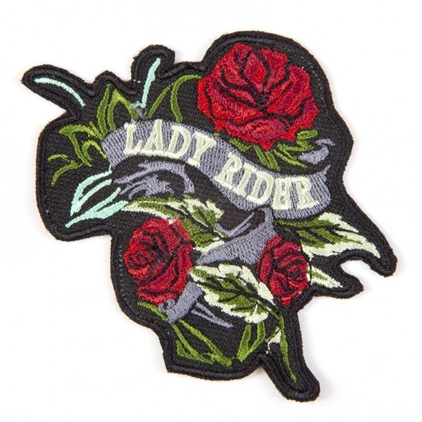 Women Lady Rider biker patch with red roses