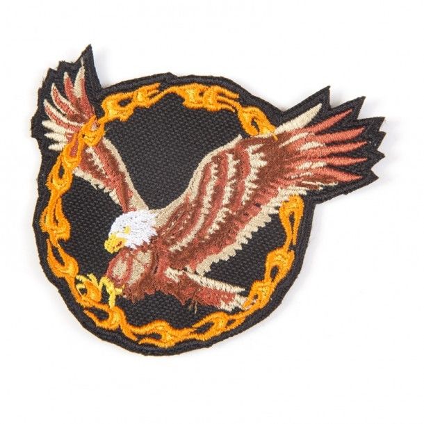 Flying eagle into fire ring biker patch