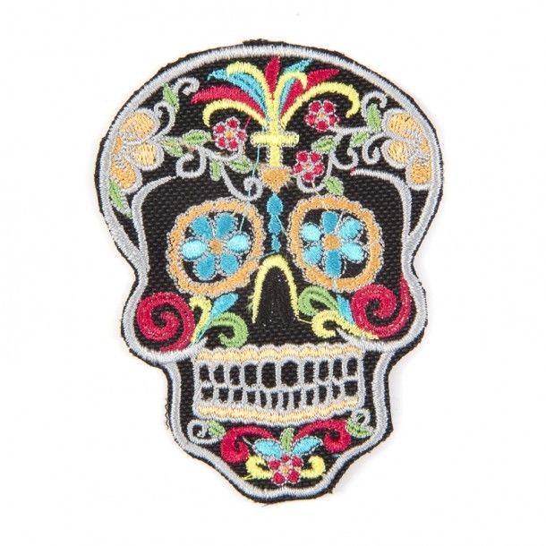 Colourful Mexican sugar skull embroidered patch