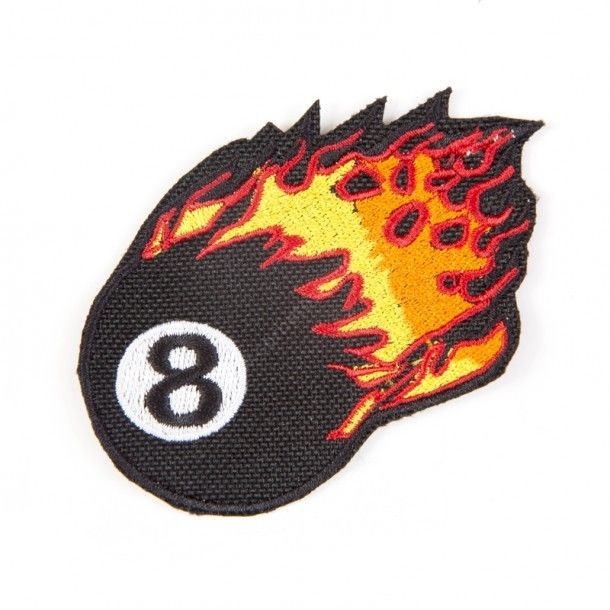 67-KM405 | Flaming 8 ball embroidered patch