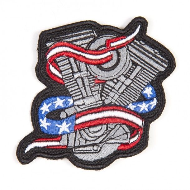 USA flag and two cylinder custom motorcycle engine patch