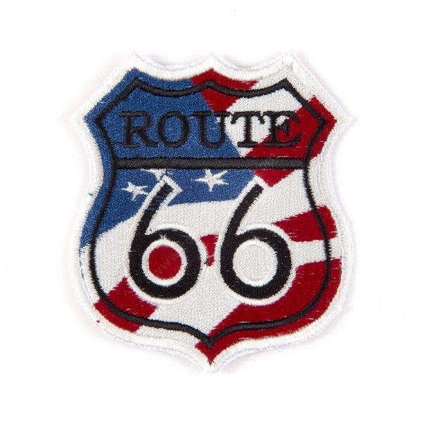 Route 66 signal with USA flag patch