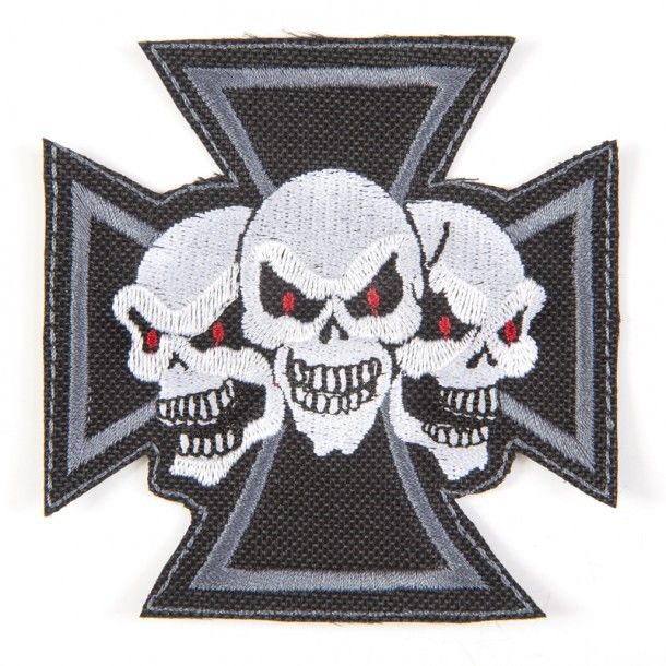 Malta cross with skulls biker patch