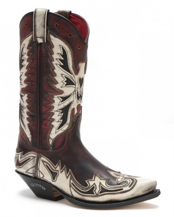 Women Sendra snip toe Mexican heel red and white country fashion boots