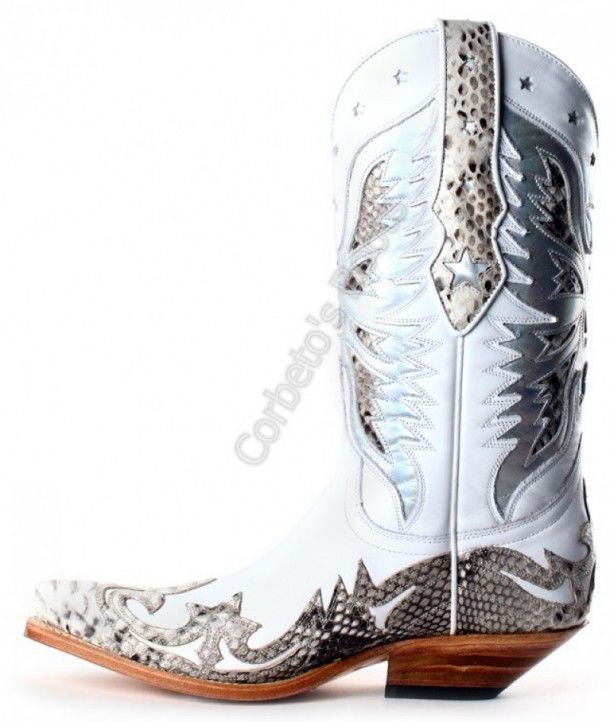 6971 Cuervo Piton Blanco Negro-Garduña Blanca | Sendra ladies combined white cow leather and snake skin cowboy boots
