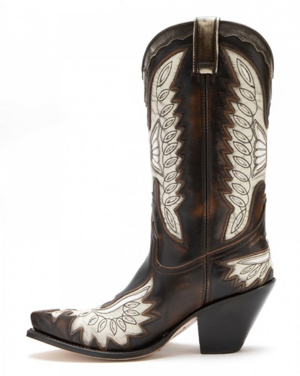 High-heeled women Sendra brown and white eagle western boots
