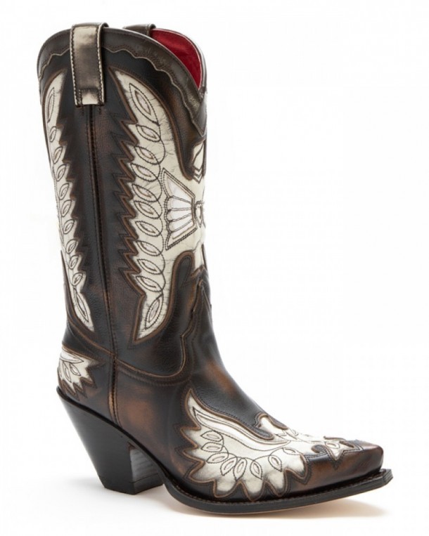 High-heeled women Sendra brown and white eagle western boots