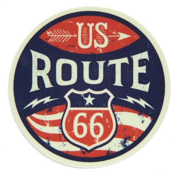 Pegatina redonda Ruta 66 estilo cartel antiguo