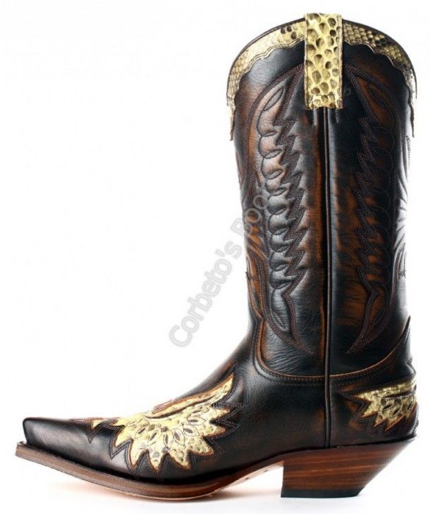 7106 Cuervo Natur Antic Jacinto-Piton Natural | Sendra mens brown leather with snake skin eagle cowboy boots