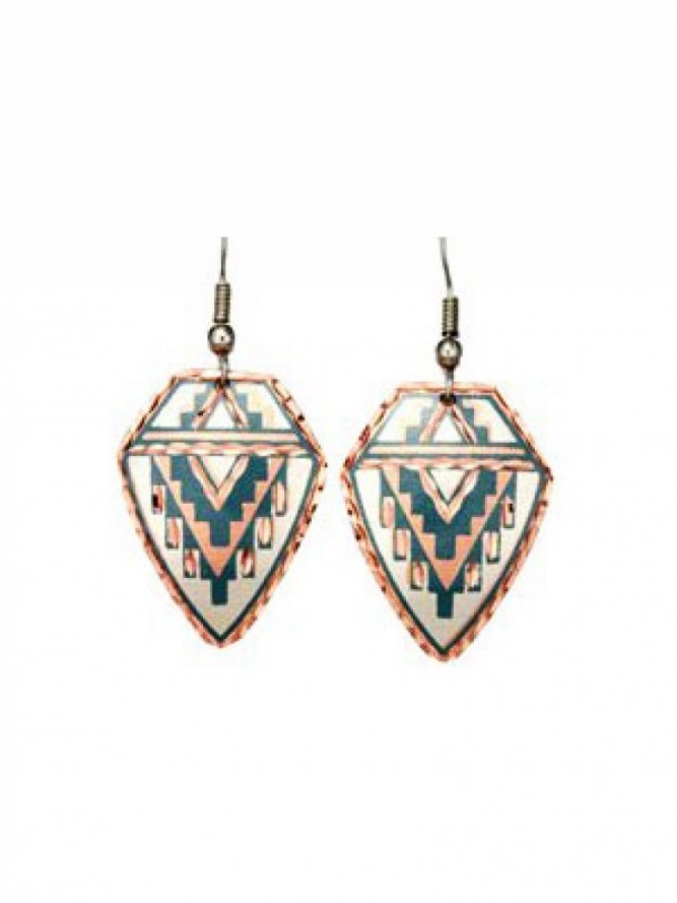 Diamond shape Southwestern earrings with turquoise navajo scroll