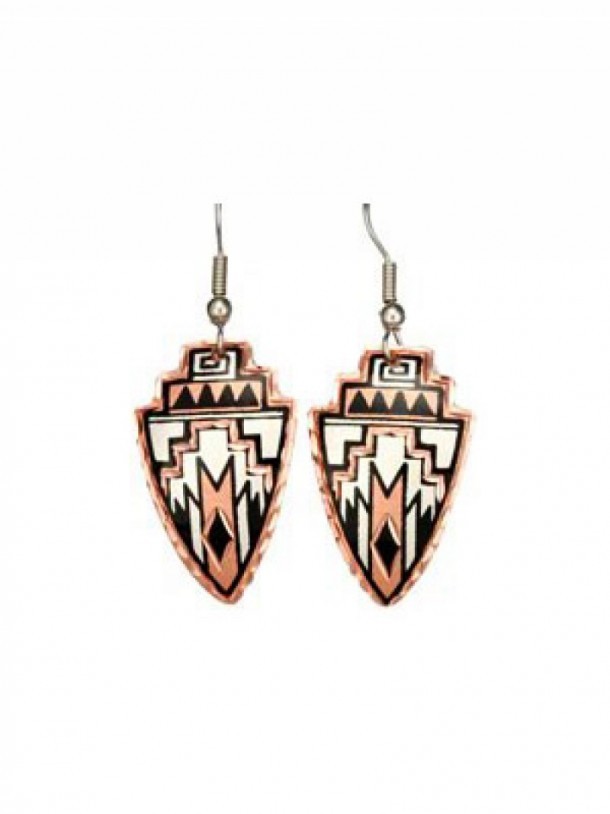 Arrowhead Native American mosaic copper earrings