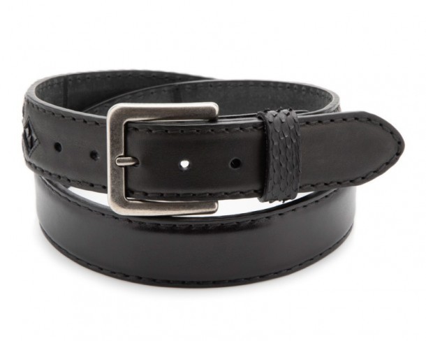 Goat leather and snake skin unisex black cowboy style belt